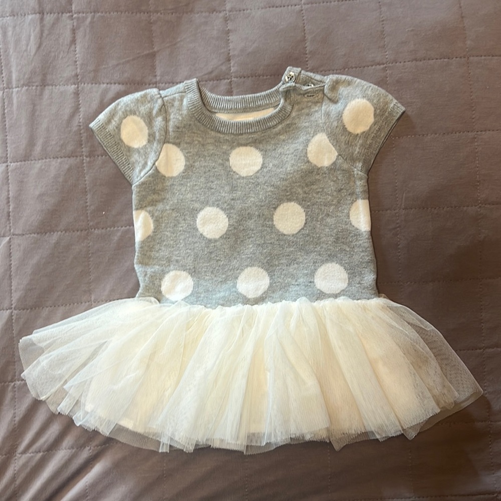 Baby Gap tutu gray and white polka dot dress